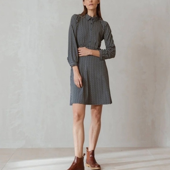 ANTHROPOLOGIE x Indie and Cold Shirt Dress Mini Long sleeve Retro Gray Cream XS - Picture 1 of 16